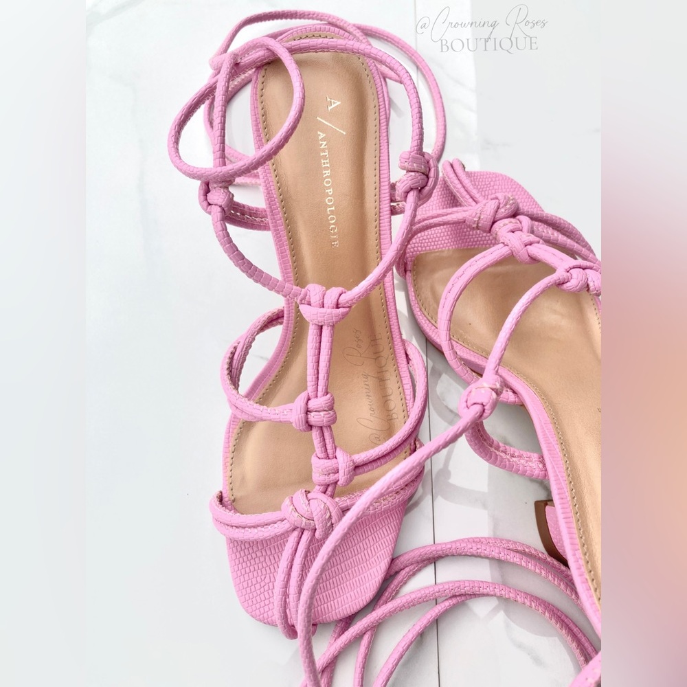 NEW Anthropologie Size 7 Barbie Pink Leather Open Toe Caged Strappy Sandal Heels